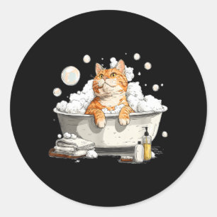 Pegatina Redonda Gato de baño increíble con espuma de baño y burbuj