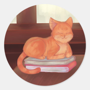 Pegatina Redonda Gato de biblioteca