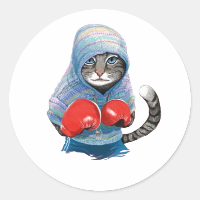 Pegatina Redonda Gato de boxeo (Anverso)