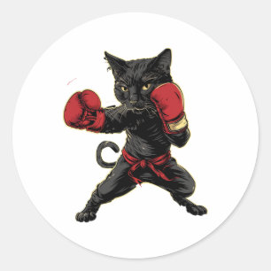 Pegatina Redonda Gato de boxeo tailandés gracioso Meau Thai Martial