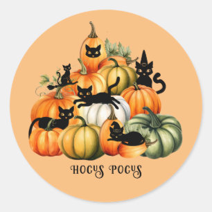 Pegatina Redonda Gato de bruja Jack O Lantern Halloween Magic Gifts