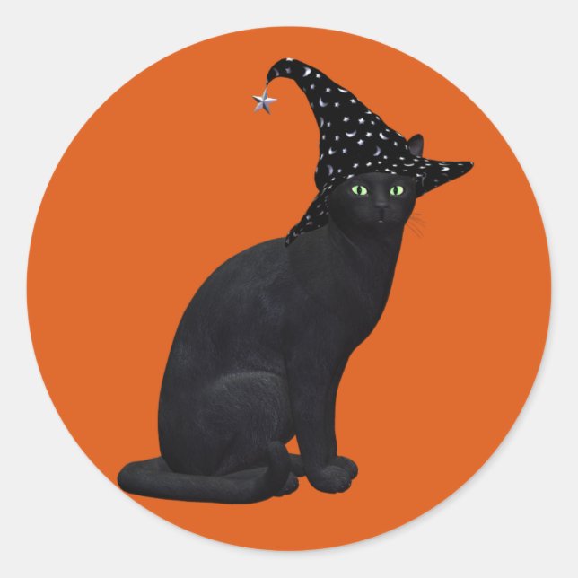 Pegatina Redonda Gato de bruja negra (Anverso)