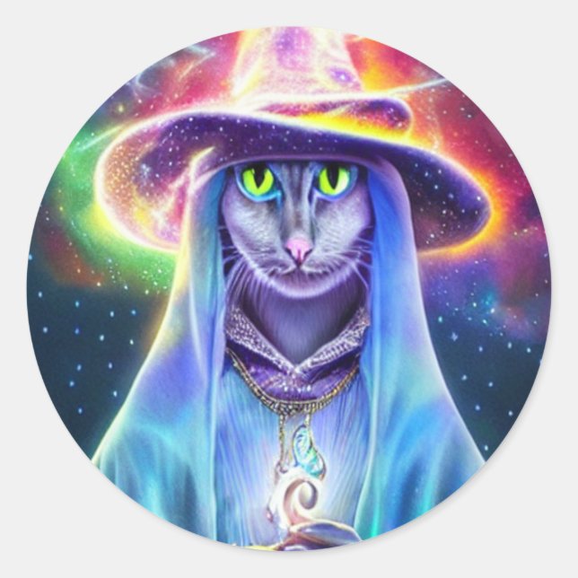 Pegatina Redonda Gato de brujas en el Gorra (Anverso)