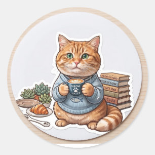 Pegatina Redonda Gato de café 😺