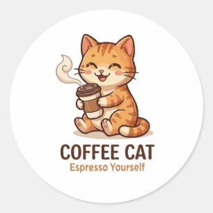 Pegatina Redonda Gato de Café Exprésate Gatito Lindo