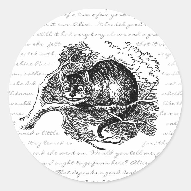 Pegatina Redonda Gato de Cheshire - Estamos todos locos aquí (Anverso)