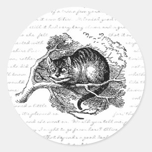 Pegatina Redonda Gato de Cheshire - Estamos todos locos aquí