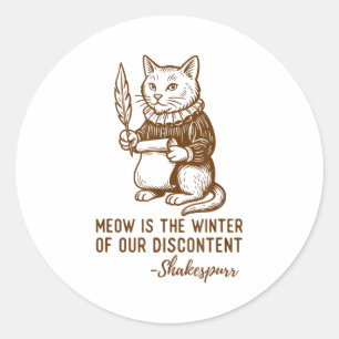 Pegatina Redonda Gato de cita divertida de Shakespeare Shakespurr