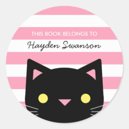 Pegatina Redonda Gato de corte | Este Libro Pertenece A