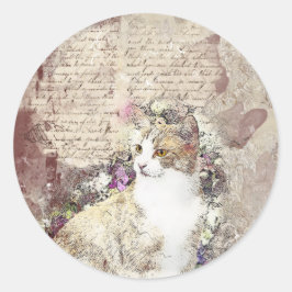 Pegatina Redonda Gato de cosecha de agua