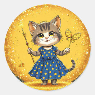 Pegatina Redonda Gato de dibujos animados lindo
