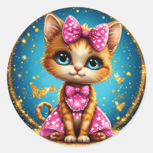 Pegatina Redonda Gato de dibujos animados lindo