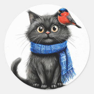 Pegatina Redonda Gato de dibujos animados lindo