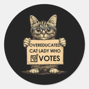 Pegatina Redonda Gato de educación superior que vota