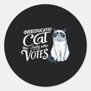 Pegatina Redonda Gato de educación superior que vota