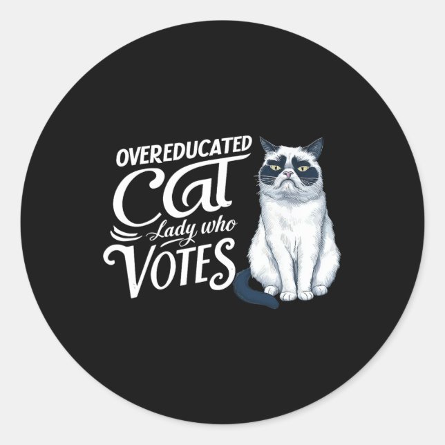 Pegatina Redonda Gato de educación superior que vota (Anverso)
