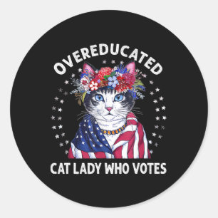 Pegatina Redonda Gato de educación superior que vota a curiosos ama