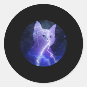 Pegatina Redonda Gato de electricidad Lightning de arte gráfico Gat