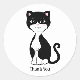 Pegatina Redonda Gato de esmoquin lindo dibujo animado Gracias