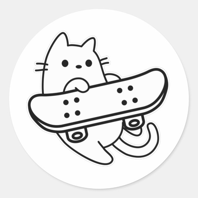 Pegatina Redonda Gato de esquí con patineta (Anverso)