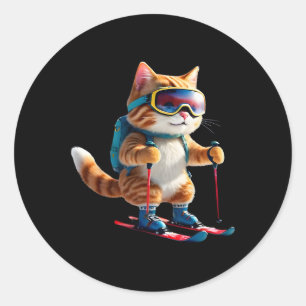 Pegatina Redonda Gato de esquí lindo regalo divertido deportes de i