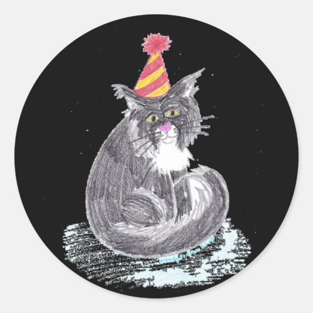 Pegatina Redonda Gato de fiesta (Anverso)