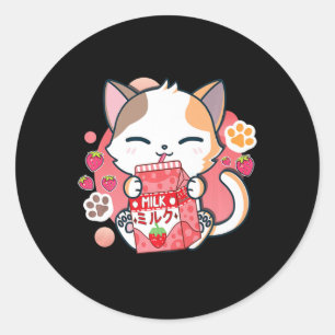 Pegatina Redonda Gato de fresa Kawaii Anime Neko Chicas de regalo T