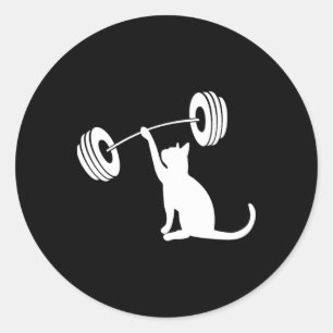 Pegatina Redonda Gato de gimnasio de fuerza de peso de fitness dive