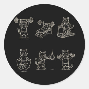 Pegatina Redonda Gato de gimnasio divertido gráfico levantamiento d