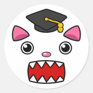 Pegatina Redonda Gato de Graduación Emocionado