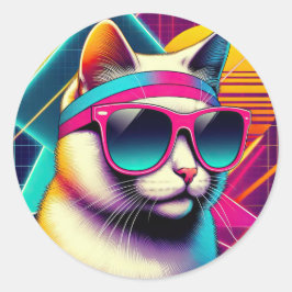 Pegatina Redonda Gato de Guay retro