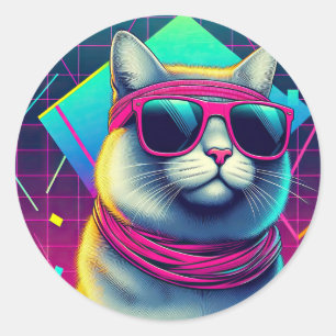 Pegatina Redonda Gato de Guay retro