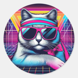 Pegatina Redonda Gato de Guay retro