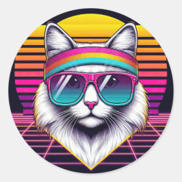 Pegatina Redonda Gato de Guay retro