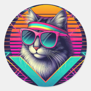 Pegatina Redonda Gato de Guay retro
