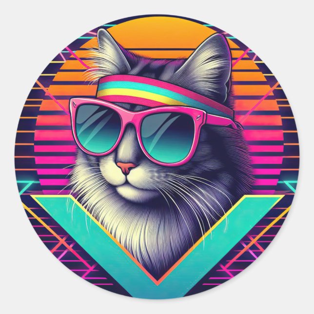 Pegatina Redonda Gato de Guay retro (Anverso)