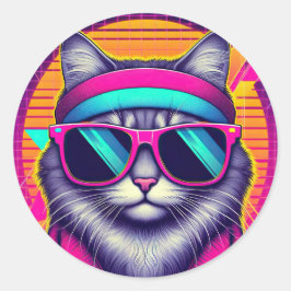 Pegatina Redonda Gato de Guay retro