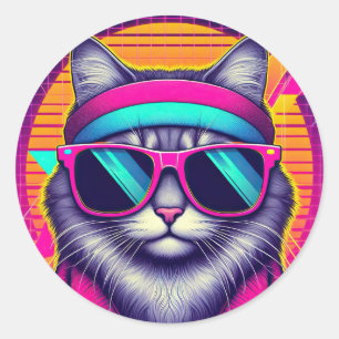 Pegatina Redonda Gato de Guay retro