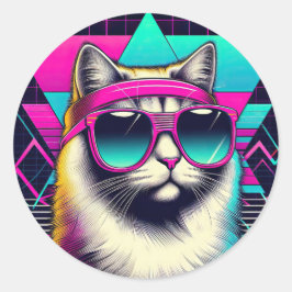 Pegatina Redonda Gato de Guay retro
