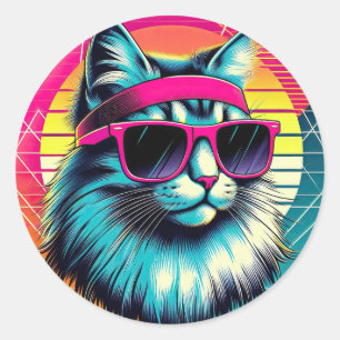 Pegatina Redonda Gato de Guay retro