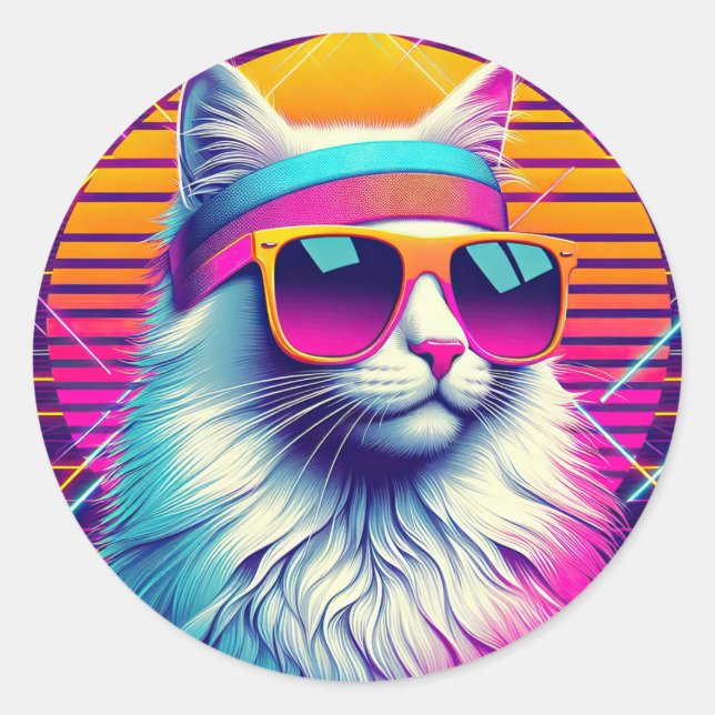 Pegatina Redonda Gato de Guay retro (Anverso)