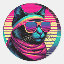 Pegatina Redonda Gato de Guay retro