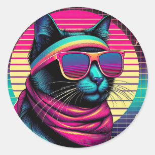 Pegatina Redonda Gato de Guay retro
