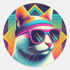 Pegatina Redonda Gato de Guay retro