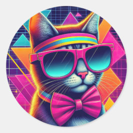 Pegatina Redonda Gato de Guay retro