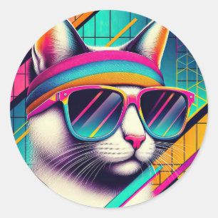 Pegatina Redonda Gato de Guay retro