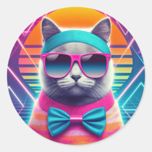 Pegatina Redonda Gato de Guay retro