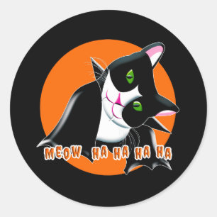 Pegatina Redonda Gato de Halloween