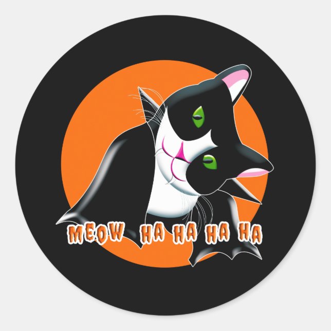 Pegatina Redonda Gato de Halloween (Anverso)