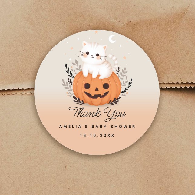 Pegatina Redonda Gato De Halloween En La Calabaza De Baby Shower (Subido por el creador)